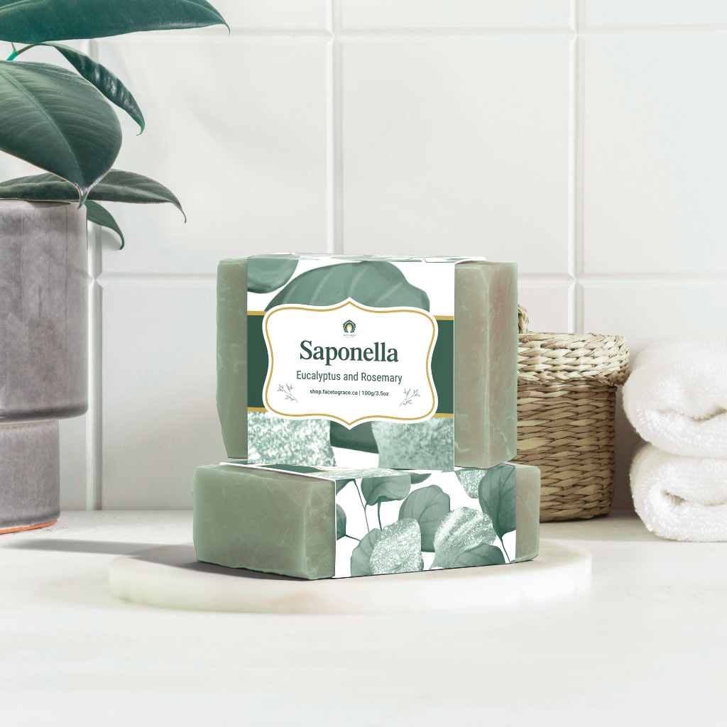Saponella eucalyptus and rosemary soap bars by Face to Grace Beauté